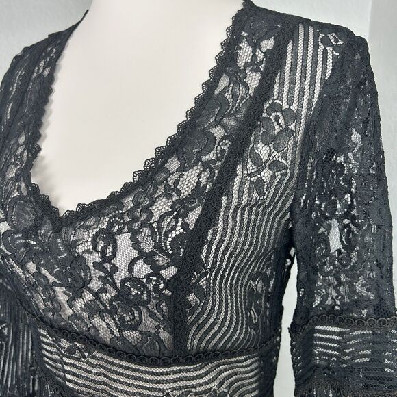 Nanette Lepore Women's Cocktail Dress Black Lace Pink Iridescent Sheath Size 4 - Picture 8 of 13